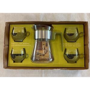 Vtg Pyrex Avocado Green Roly Poly Drinkups set. 70s Mid Century Modern